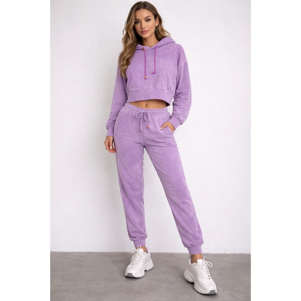 DANNIJO Purple Tie Dye Sweatsuit Set Cropped Hoodie & Joggers Small Loungewear